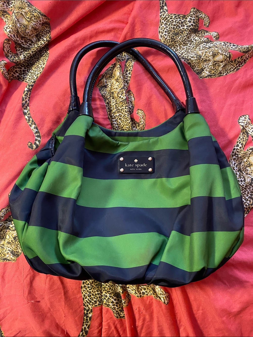 Kate Spade Green & Navy Striped Karen Cambridge Hobo Bag